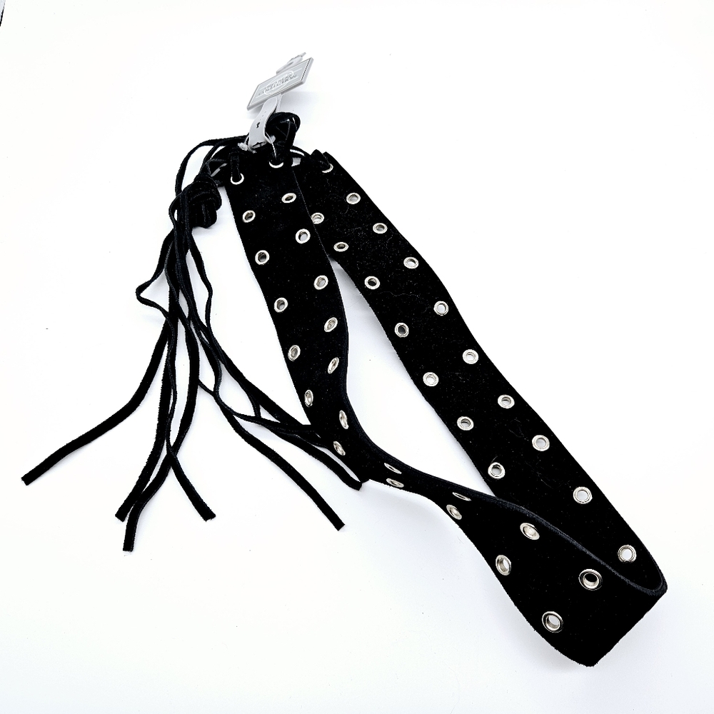 PREMIERE COLLECTION | grommet & fringe leather boho hippie belt
